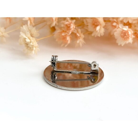 Letter "A" Silver Toned Round Shaped Monogrammed Vintage Brooch Pin - Picture 4 of 6